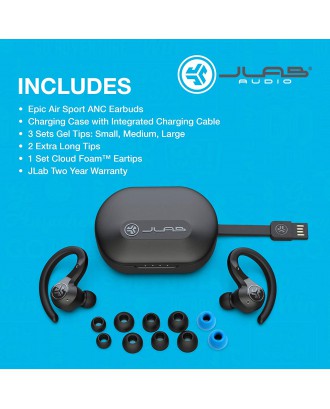 JLab Epic Air Sport ANC True Wireless Bluetooth 5 Earbuds | Headphones for Working Out | IP66 Sweatproof | 15-Hour Battery Life, 55-Hour Charging Case | Music Controls | 3 EQ Sound Settings JLab Epic Air Sport ANC True Wireless Bluetooth 5 Earbuds | Headphones for Working Out | IP66 Sweatproof | 15-Hour Battery Life, 55-Hour Charging Case | Music Controls | 3 EQ Sound Settings
